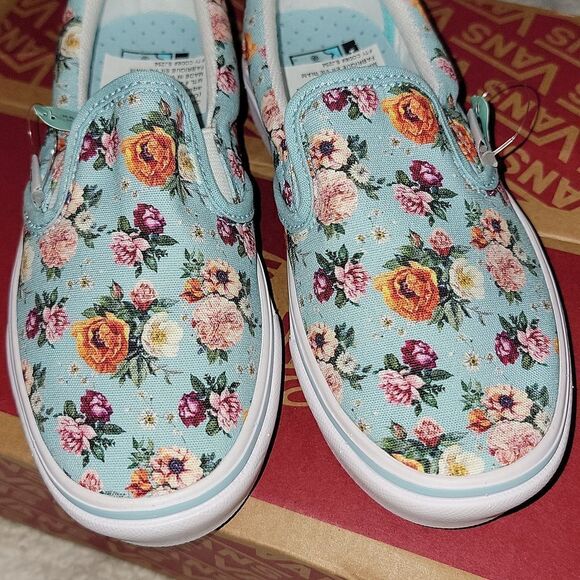 Rare ComfyCush Slip On Vans Sample Shoes Size 13 (Garden Floral) Aquatic / White - Picture 10 of 10